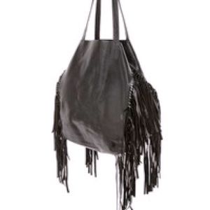 Cleobella Hendrix Fringe Tote Bag in Black Leather